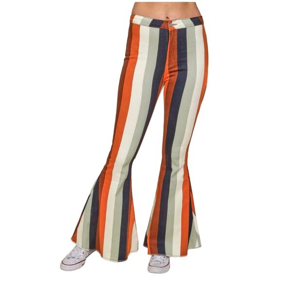 Peach Love California Denim - Peach Love California Color Block Striped Flare Bell Bottom Jeans Large NWOT